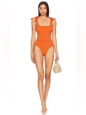 NWT Beach Riot Sydney Shine Orange Belted Swimsuit One Piece Sz L